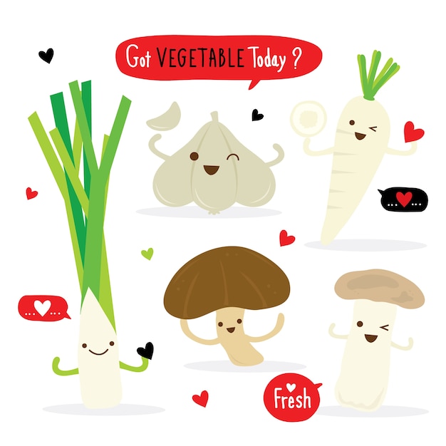 Vegetable cartoon cute set vector