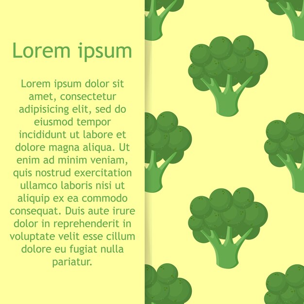 Vetor vegetais de brócolis padrão ininterrupto em fundo verde ingredientes de brôcolis verde alimentos