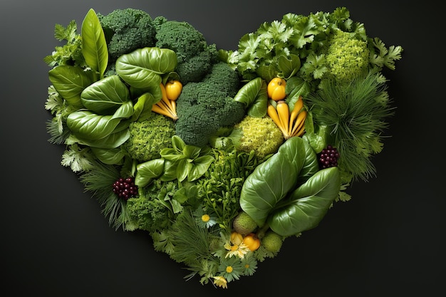 Vetor vegetais verdes em formato de coração
