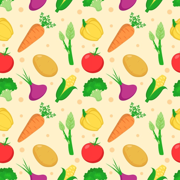 Vegetariano, frutas e legumes sem costura padrão design plano ilustração de fundo dos desenhos animados