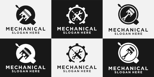 Veículo de logotipo mecânico e modelos de design de logotipo de reparo de motor industrial ilustrações vetoriais