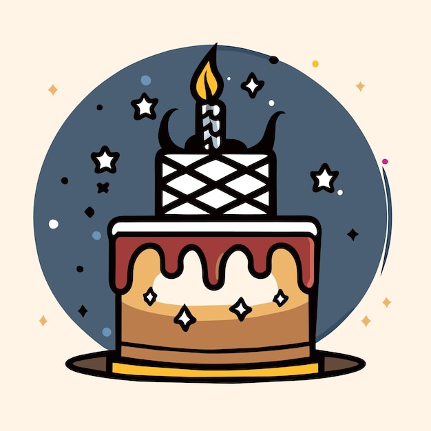 Vela ardente bolo de aniversário doodle ilustração vetorial