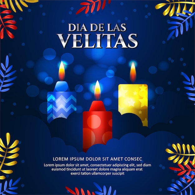 Vetor vela colorida dia de las velitas com fundo azul brilhante