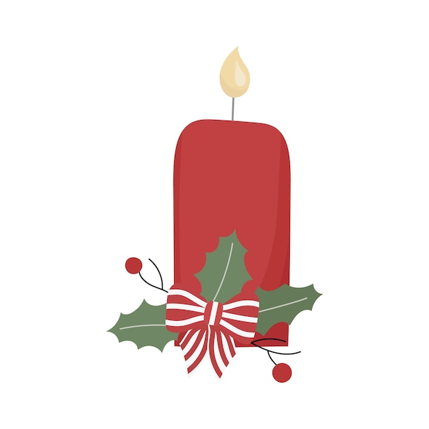Vela de natal vermelha com ilustração vetorial de azevinho de bagas de arco vermelho pode usar para cartão de correio da web de banner