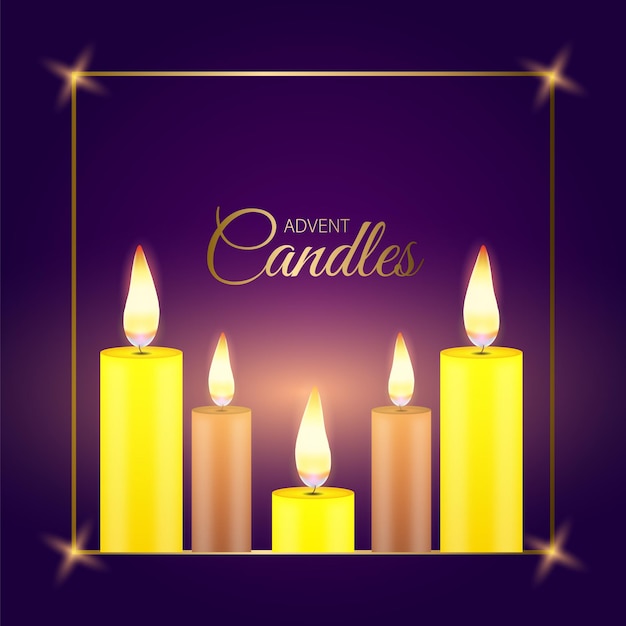 Velas do advento em fundo roxo vetor premium Vector