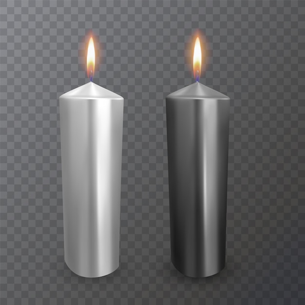 Velas realistas de cores preto e branco, velas acesas