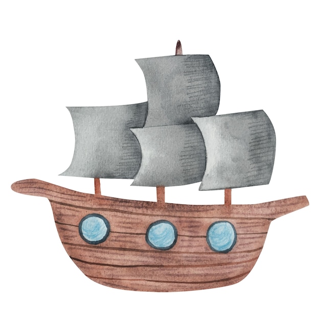 Vetor veleiro de navio isolado na ilustração em aquarela de fundo branco