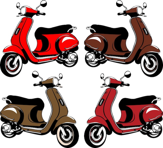 Vetor velha coleção de cores de design vetorial de scooter