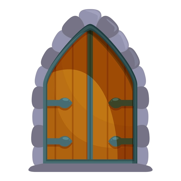 Velha porta de madeira do castelo medieval com arco de pedra