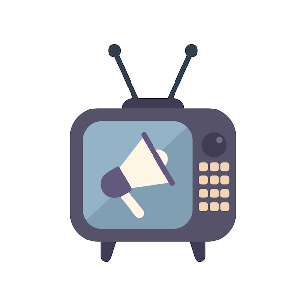 Velha televisão exibindo megafone anunciando grandes notícias