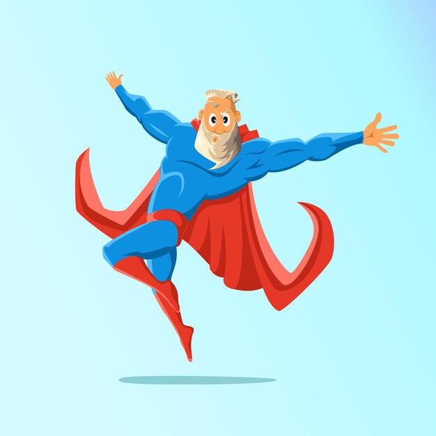 Velho carismático hipster super-herói super-herói em ação ilustração vetorial