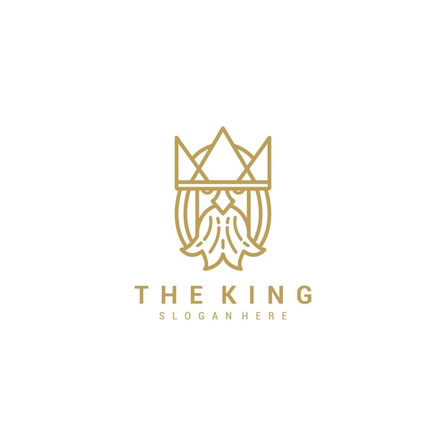 Velho grego barbudo rei com logotipo da coroa vetor premium