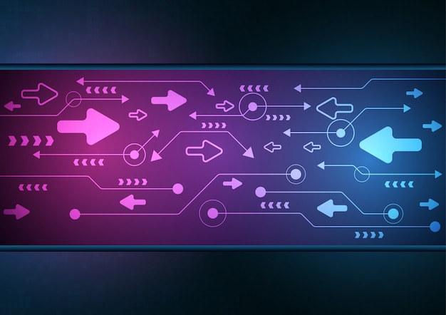 Velocidade de seta de néon e resumo de carga de dados de tecnologia com design de vetor de fundo colorido