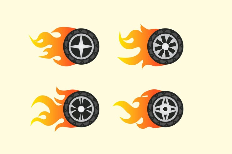 Vetor velocidade rápida do logotipo da roda com uma ilustração vetorial de design de trilha de fogo