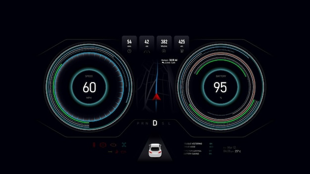 Velocímetro de veículo elétrico no painel do carro