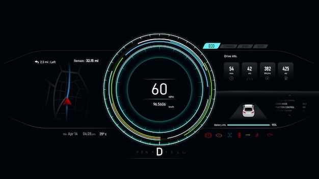 Vetor velocímetro de veículo elétrico no painel do carro