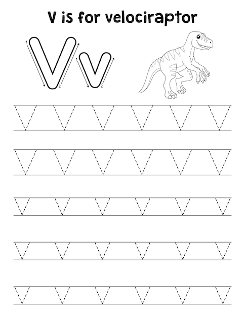 Velociraptor dino rastreamento letra abc coloring v