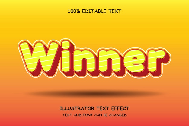Vencedor, 3d efeito de texto editável estilo cômico laranja amarelo vermelho sombra moderna