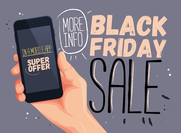 Venda de black friday para aplicativo móvel. design de banner com desconto, venda de site, design de pôster