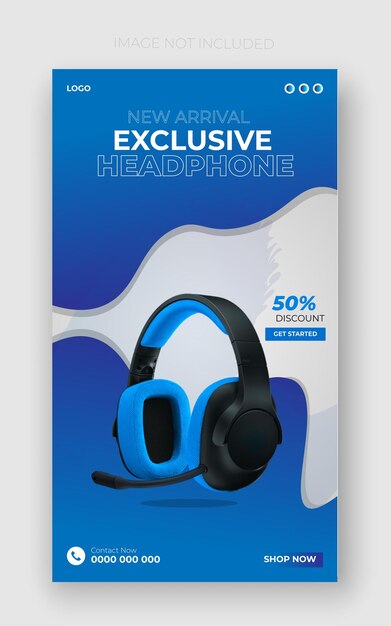 Venda de fones de ouvido para história do instagram de promoção e postagem de mídia social on-line