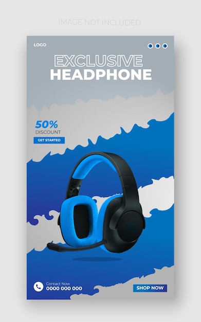 Venda de fones de ouvido para história do instagram de promoção e postagem de mídia social on-line