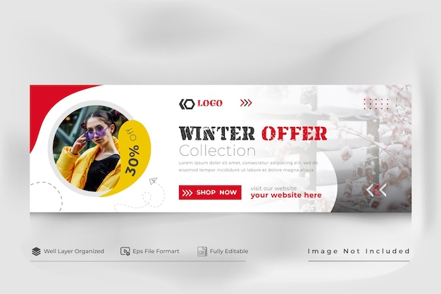 Venda de moda de inverno oferece banner da web de mídia social e modelo de capa do facebook