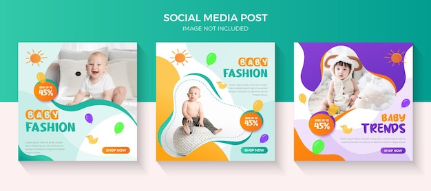 venda de moda infantil design de coleção de anúncios de mídia social banner de venda de moda para bebês moda para bebês