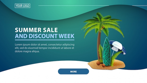 Vetor venda de verão e semana de desconto, banner de web moderna de desconto para o site
