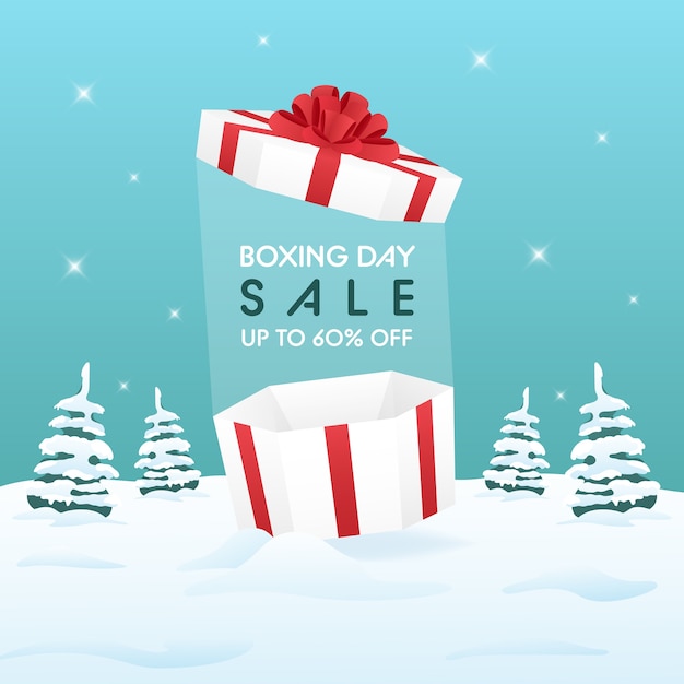 Vetor venda do boxing day no fundo do inverno para o conceito de publicidade ou promoção