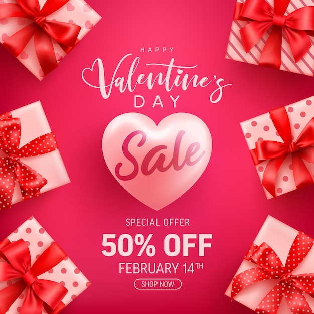 Venda do Dia dos Namorados com 50% de desconto em uma linda caixa de presente rosa