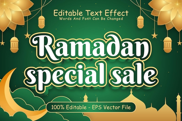 Venda especial do ramadã com efeito de texto editável em relevo em 3 dimensões estilo moderno