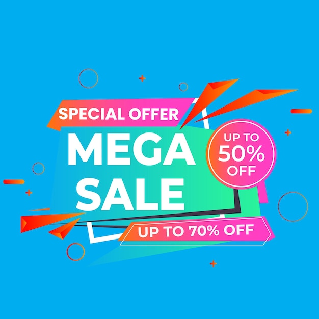 venda MEGA com fundo de gradiente abstrato até 50 desconto modelo de banner de layout de promoção de desconto