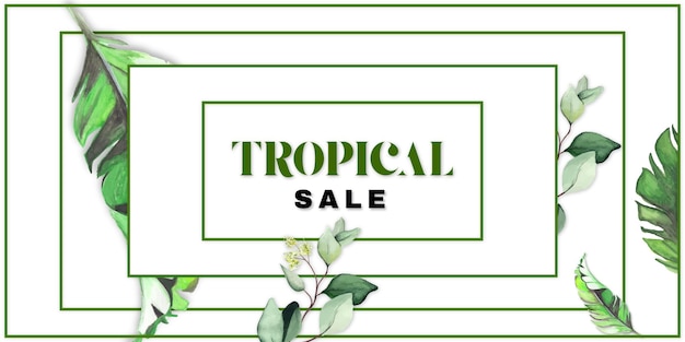 Venda tropical fundo branco verde banner profissional design multiuso vetor grátis