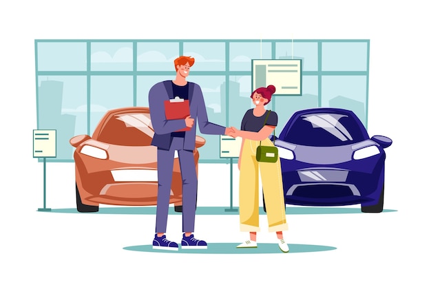 Vendedor de concessionária de carros cumprimentando o cliente