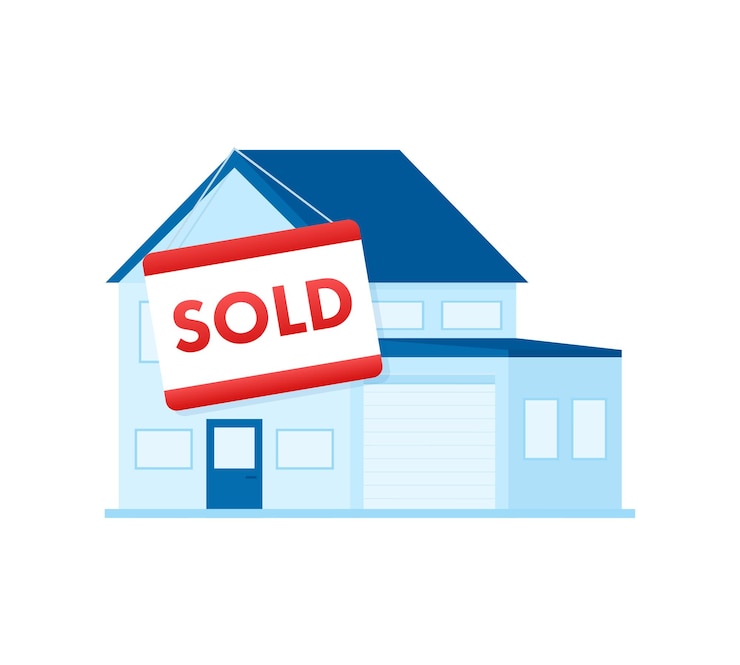 Vetor vendeu a casa vendido placa de sinalização conceito de negócios ilustração vetorial