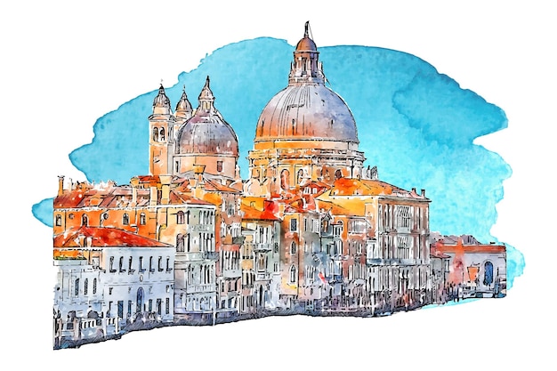 Veneza Itália ilustração desenhada à mão em aquarela isolada no fundo branco