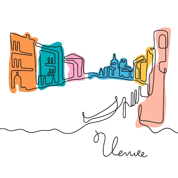 Vetor veneza itália ilustração vetorial colorida de linha contínua