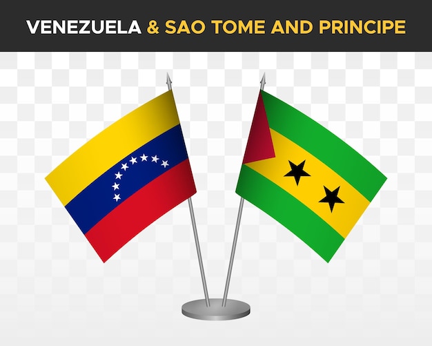 Venezuela vs são tomé principe maquete de bandeiras de mesa isoladas bandeiras de mesa de ilustração vetorial 3d