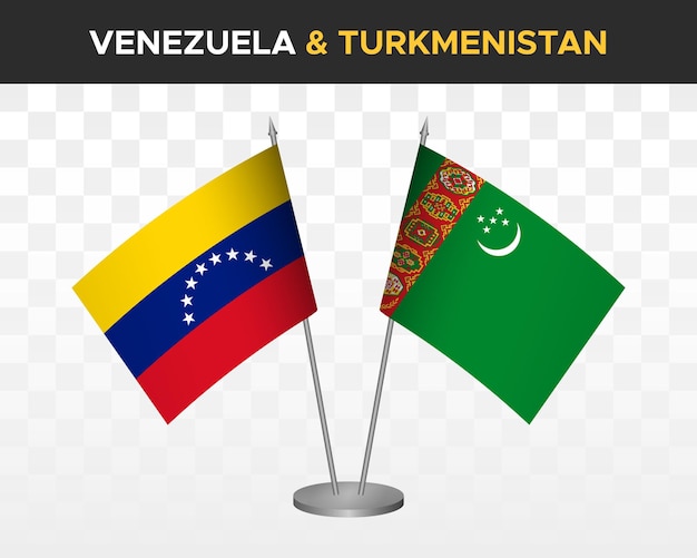 Venezuela vs turquemenistão maquete de bandeiras de mesa isoladas 3d ilustração vetorial bandeiras de mesa