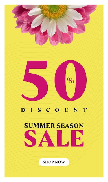 Verão amarelo e rosa temporada de venda história estática