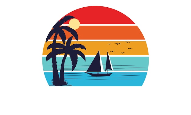 Verão, barcos de surf, praia colorida, ilustração, design, olá, verão, califórnia, praia, vetorial