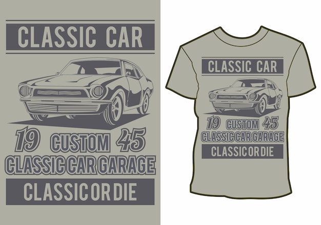 Verão camiseta design clássico, vintage, retrô carro na praia