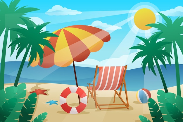 Verão de design plano no fundo da praia