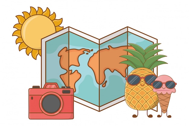 Vetor verão e frutas desenhos animados engraçados