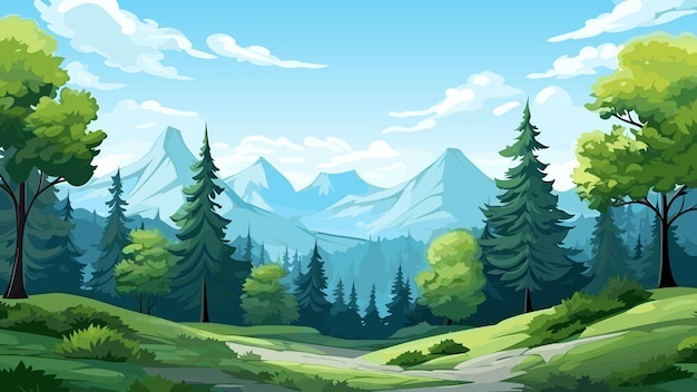 Verão fresco verde natureza campo terra céu paisagem ilustração