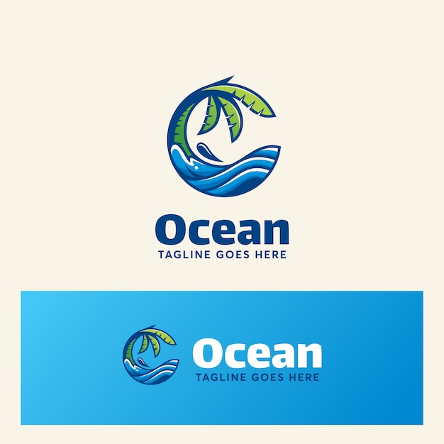 Verão moderno do molde do logotipo do oceano