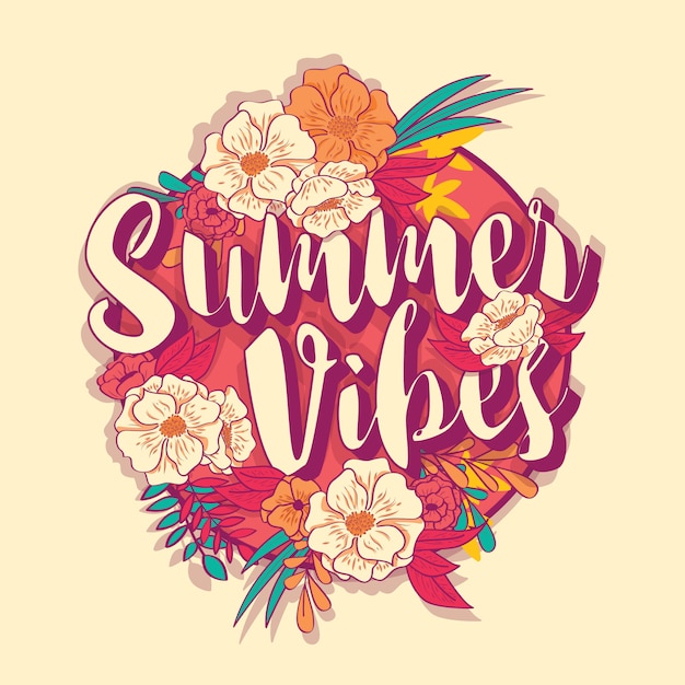 Verão vibrações tipografia banner redondo design