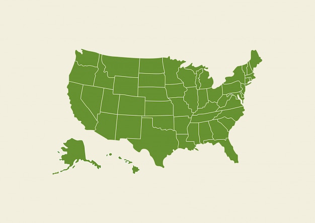 Vetor verde de mapa dos eua isolado no fundo branco