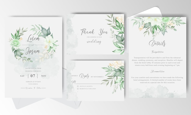 verde grinalda floral cartão de convite de casamento com aquarela