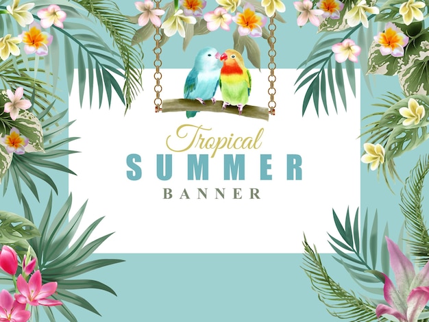 Vetor verdura floral tropical verão banner